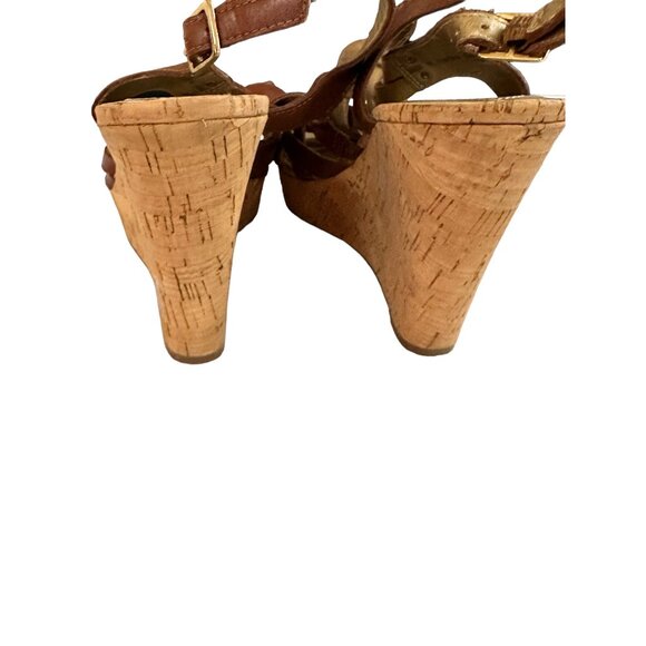 🍒 2/$20 🍒 Cognac Brown Strappy Guess Wedge Sandals sz 6.5 - Picture 3 of 7